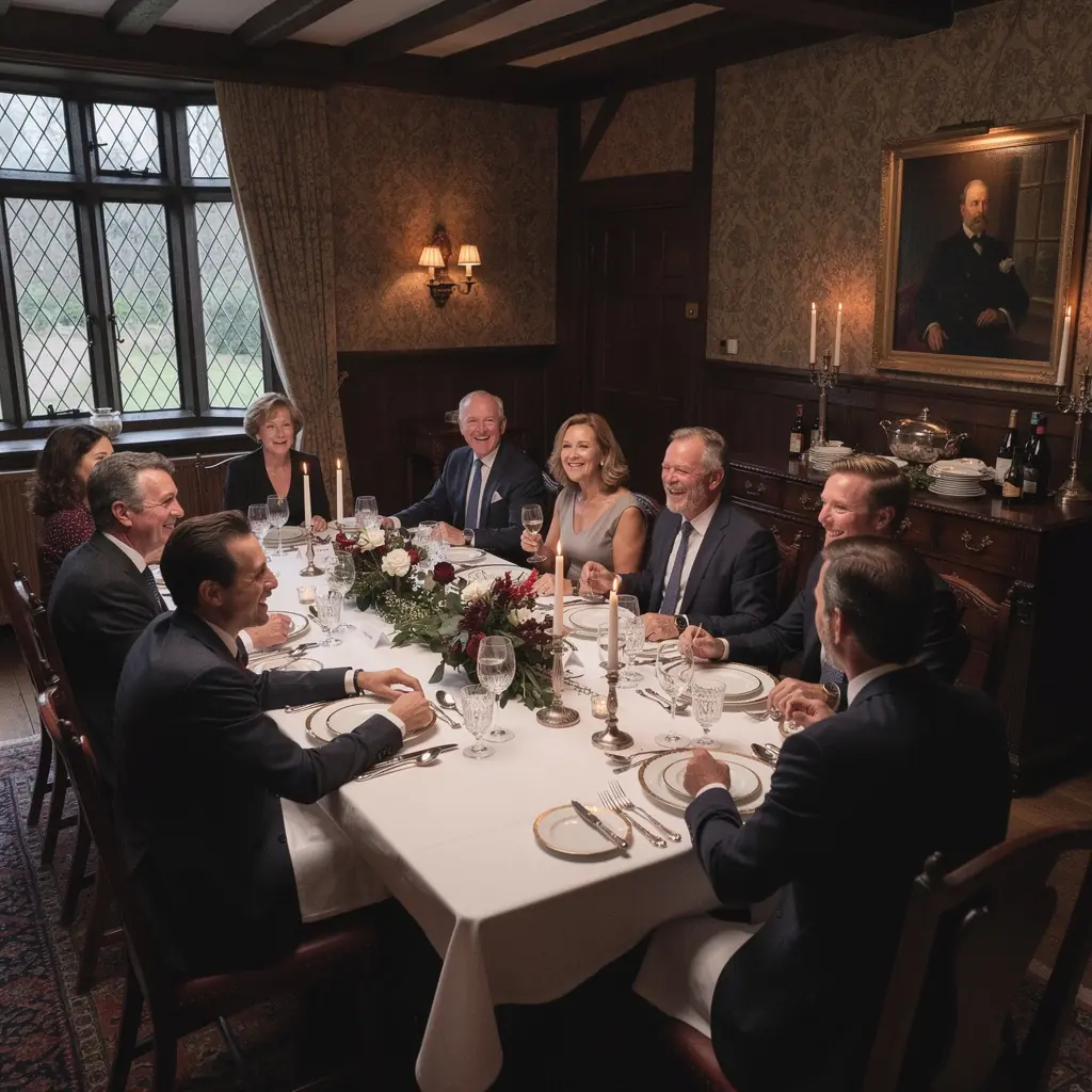 Уютный интерьер с высокими потолками и изысканной отделкой в тюдорском стиле.